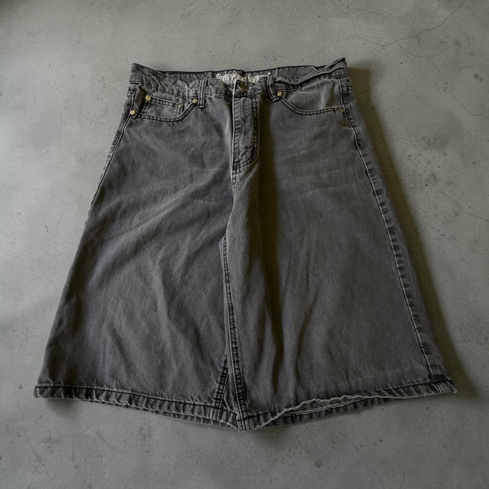 Universal Genius Mens Baggy Denim Shorts Black Y2K Baggy Skater Jorts W34 L14